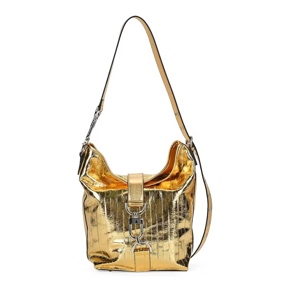 Golden Genuine Leather Crossbody Bag